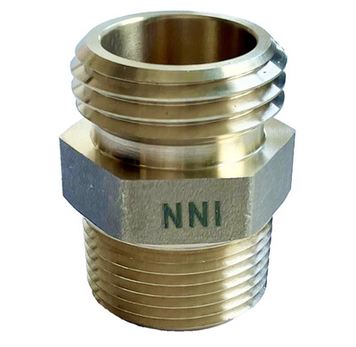 NNI 1'' NPT Male x 1'' NST (NH) Male Brass Hex Nipple Adapter