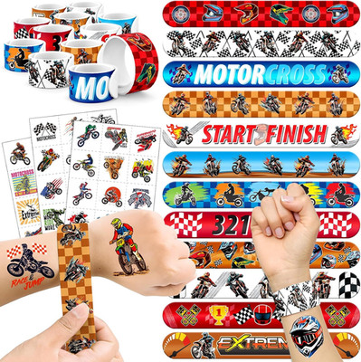 60 PCS Dirt Bike Party Favors Set - 36 Temporary Tattoos Sticker & 24 Slap Brace
