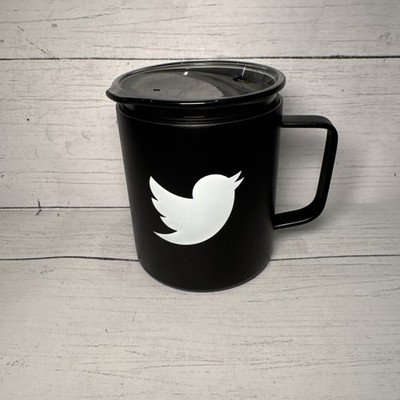 Former TWITTER Employee Black mug cup stainless steel with lid. Now X Elon Musk