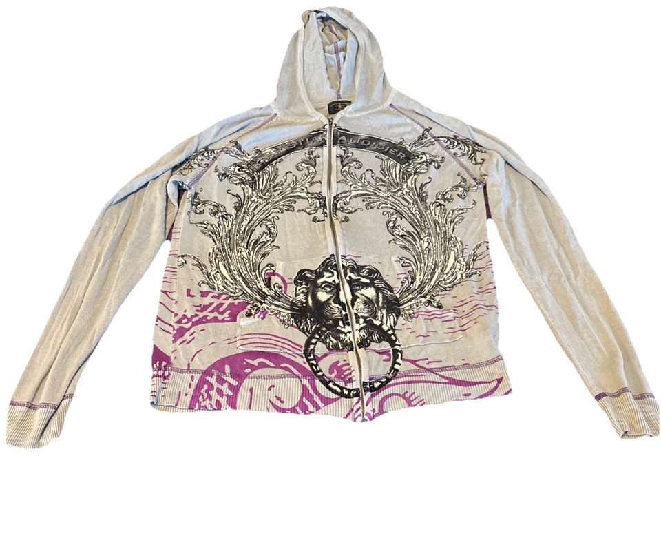 Sudadera con capucha vintage Christian Audigier cremallera completa con un diseño de cabeza de león adornado  Foto 3 de 4