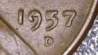 1957 D LINCOLN WHEAT PENNY DIE CHIPS ON DATE ERROR