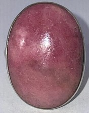 Large Cabochon Oval Pink Quartz Set Sterling Silver Ring Size 7.5 9.95g