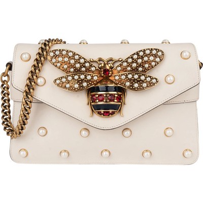 Gucci White Leather Queen Margaret Bee Shoulder Bag Tasche