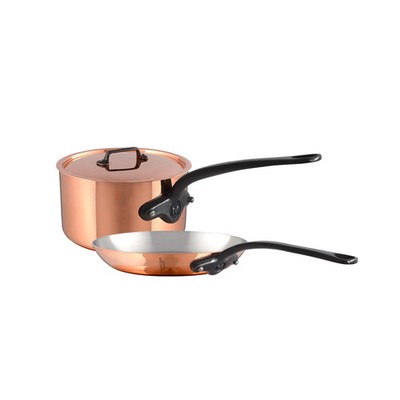 Mauviel M'Heritage M'150 CI Copper Sauce Pan with Lid 2.8-Qt& Frying Pan 11.8-In