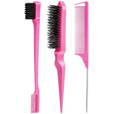 3 Pieces Hair Styling Comb Set Teasing Brush Rat Tail 3 Piece Set, Pink
