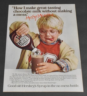 1980 Print Ad Messy Chocolate Milk Without Mess Hershey's Syrup Smooth Drink Art