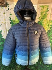 Hurley Boys Ombr Blue Large 12-13 Years Puffer Jacket Hood Zip Pocket