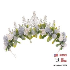 Rose Flower Crown for Women - Handmade Bridal Floral Headpiece  Silver Green