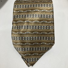 Roundtree  Yorke Vintage Extra Long Silk Tie Brown Blue Waves Handmade USA Wide