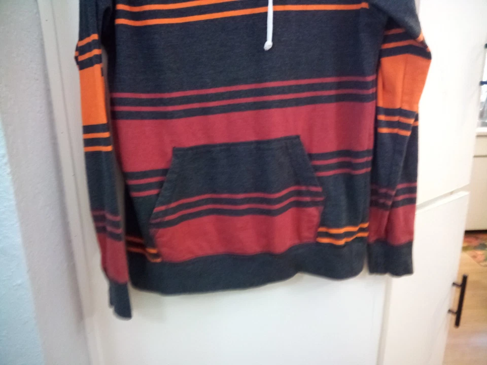 On The Byas Hoodie Lightweight Mens Sz M Black Red Orange Striped Long Sleeve - Image 4 of 4