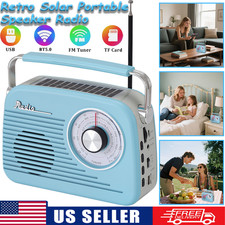 Solar Retro Portable Radio Bluetooth Speaker FM AM SW MP3 Player Rechargeable
