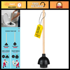 Heavy Duty Toilet Plunger - Commercial Grade Rubber Cup with 22" Wood Handle