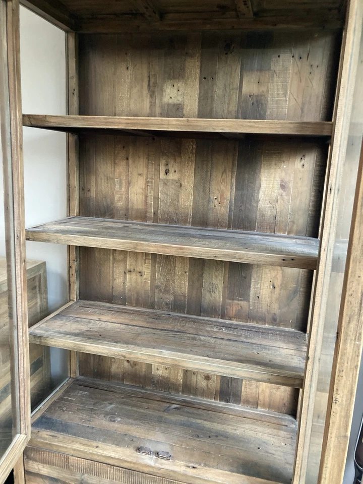 Industrial Rustic Solid Wood Display Cabinet book case shelf unit with drawer - Image 2 of 4