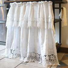 Bohemian Floral Embroidered Cotton Cafe Tier Curtain with Attached Valance Count