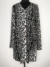 Size L Gray Black Leopard Print Long Sleeve Button Up V-Neck Shirt Dress
