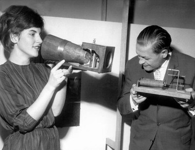 Johann Philipp Reis telephone system which shown an exhibition sch- Old Photo
