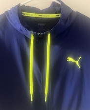 PUMA Vent Woven Hooded Jacket In A Navy Blue/Electro Yellow SMALL Great Cond.