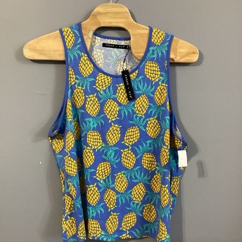 Mens Adult Edgar +Ash Pineapple Printed Tank Top Size L Blue NWT