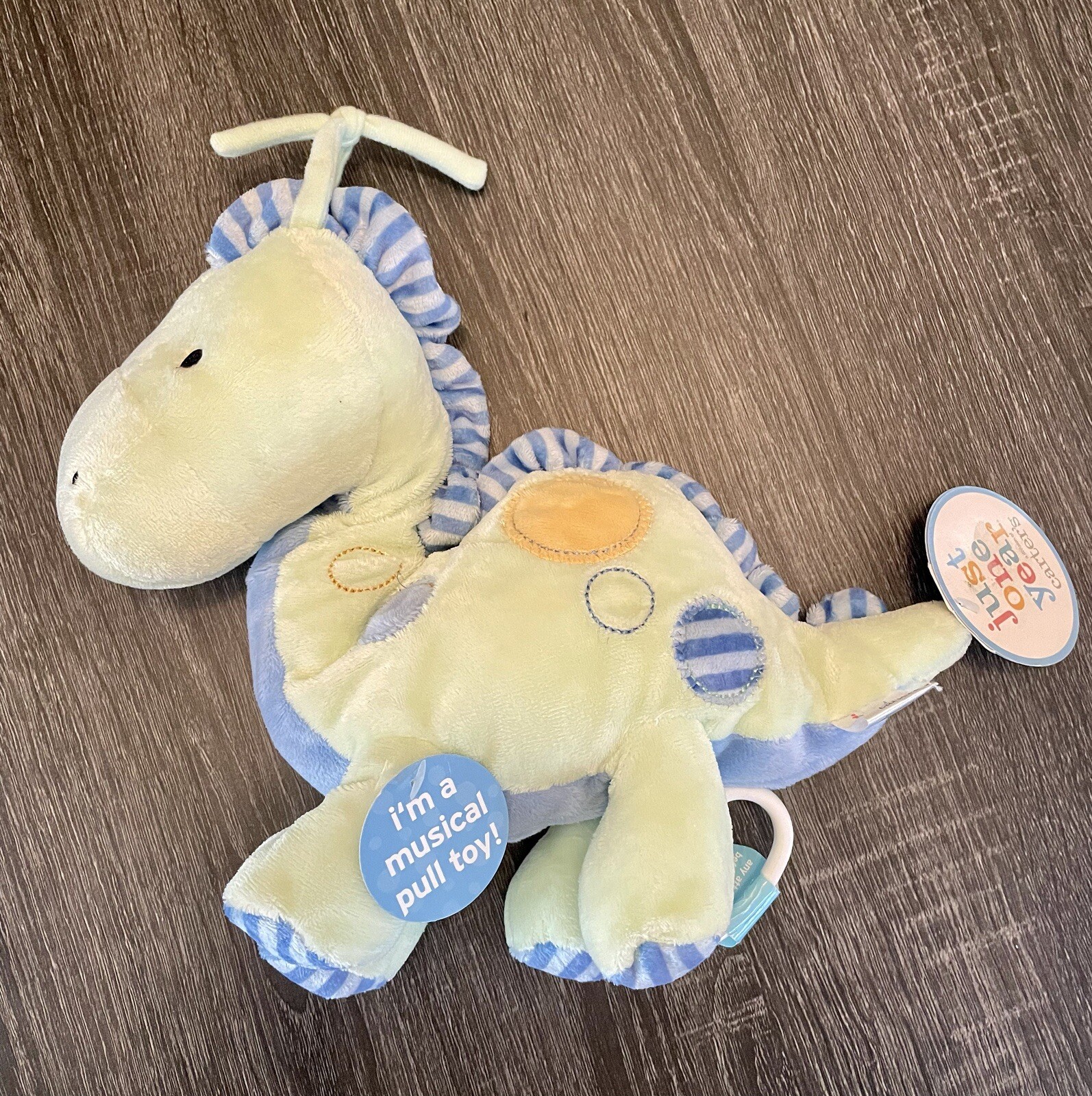 Carters Just One Year Joy Dinosaur Plush Crib Toy Pull Cord Musical Animal NEW