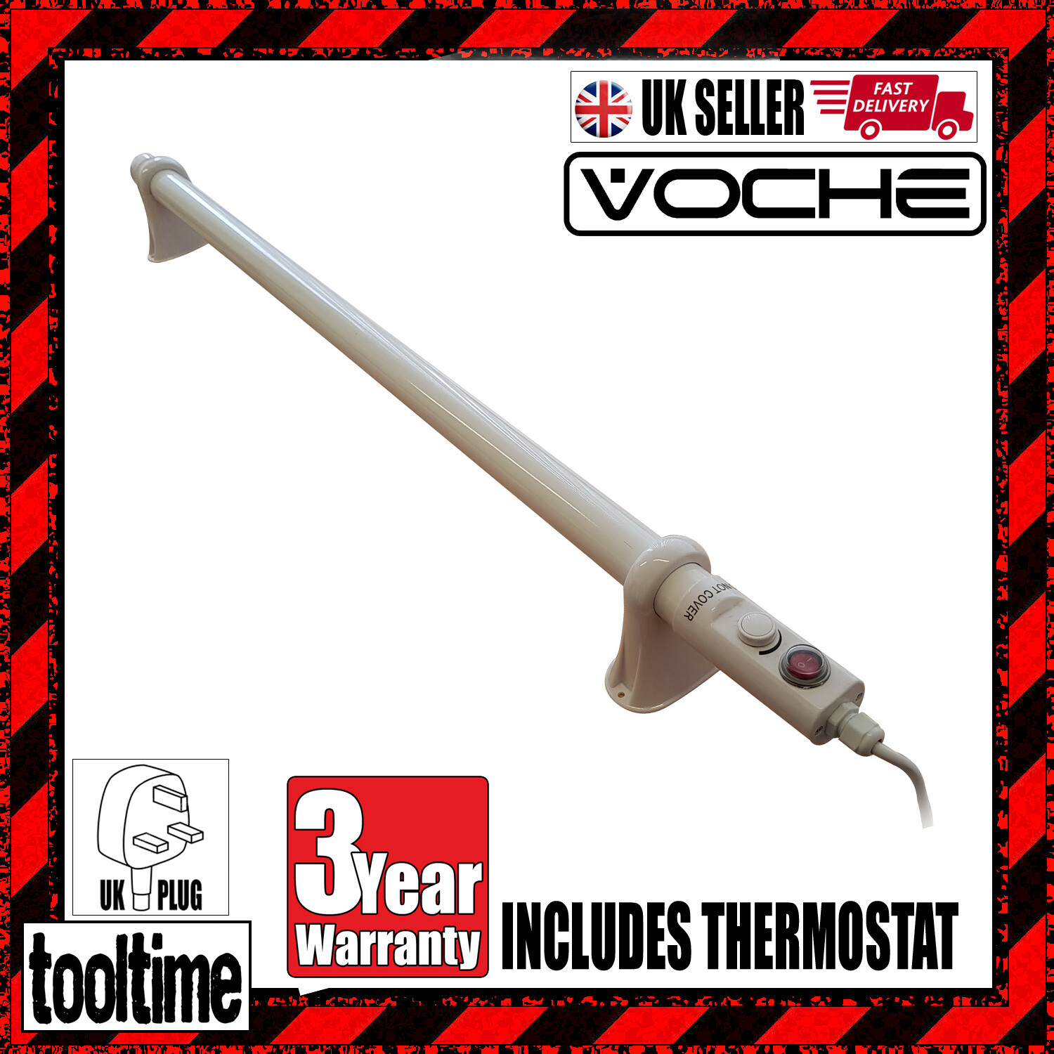 VOCHE 1000MM ELECTRIC TUBULAR GREENHOUSE HEATER + THERMOSTAT + 3 YEAR