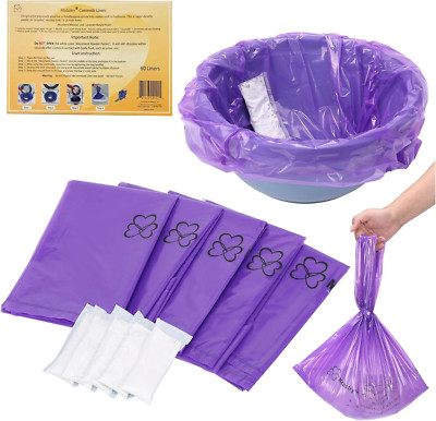 Commode Liners with Super Absorbent Pad, 60 Liners. Instantly Convert Human Wast
