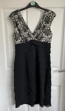Ladies Black Mix SCARLETT NITE Sleeveless V Neck Layer Effect Dress - Size 6/8