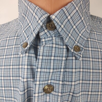 RedHead Button Down Camp Shirt Men's 2XL Short Sleeve Blue Plaid  Cotton 