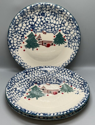 Tienshan Folkcraft CABIN IN THE SNOW Dinner Plates SOLD IN SET OF THREE FLA