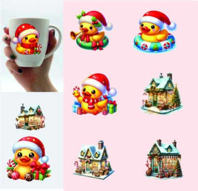 9x gemischter Weihnachtsladen-Cartoon Ente Kinder-Vinyl Aufkleber-Decal-Tumbler-Wein-Tasse