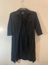 Banana Republic Shirt Dress Size 0 Black 3/4 Sleeve Button Closure Missing Belt