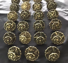 VTG. Drawer Pull Brass Floral Knobs w/backs, Cabinet Dresser Armoire-1 LOT OF 26