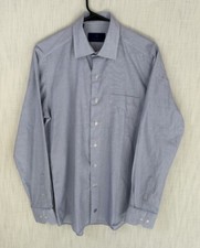David Donahue Mens Dress Shirt Medium Checked White Blue Button Up Long Sleeve
