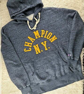 Champion New York charcoal grey varsity gold logo sweatshirt SIZE