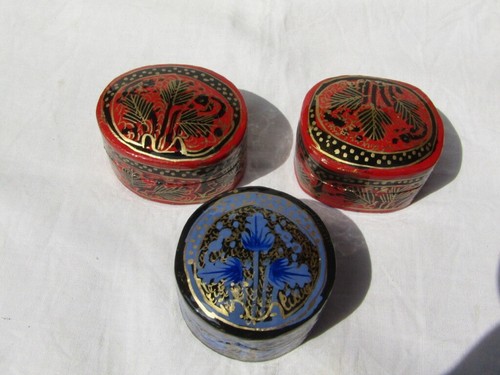 2" Handmade Painted Paper Machie Box, Kashmir Paper mache Jewelry Box (Set of 3) - Picture 9 of 28