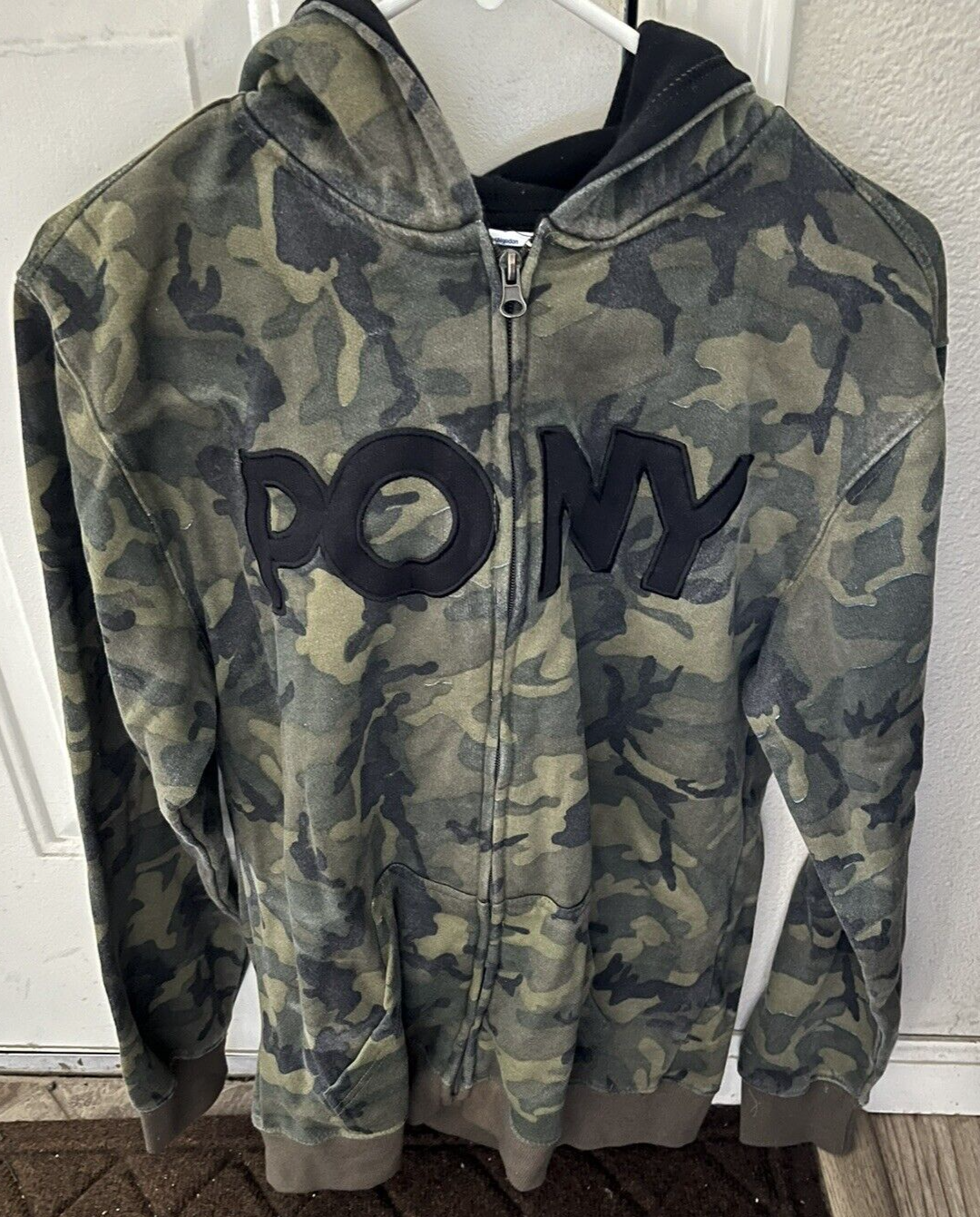 Felpa con cappuccio Pony Boy’s Xl (18 20) verde mimetico zip intera