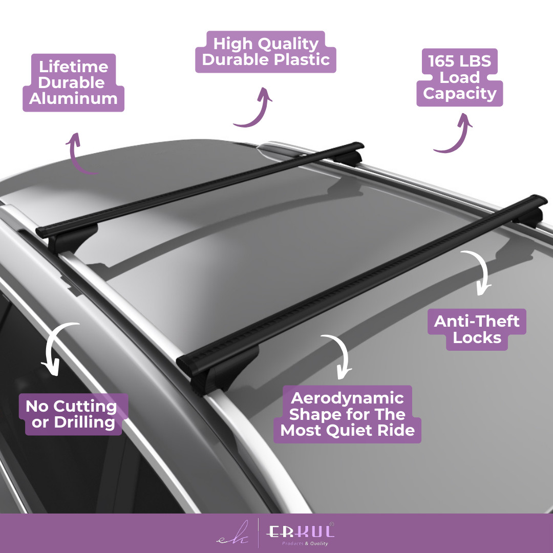 ERKUL Roof Rack Cross Bars for Volvo V50 SW 2005-2011 for Raised Rails - Black