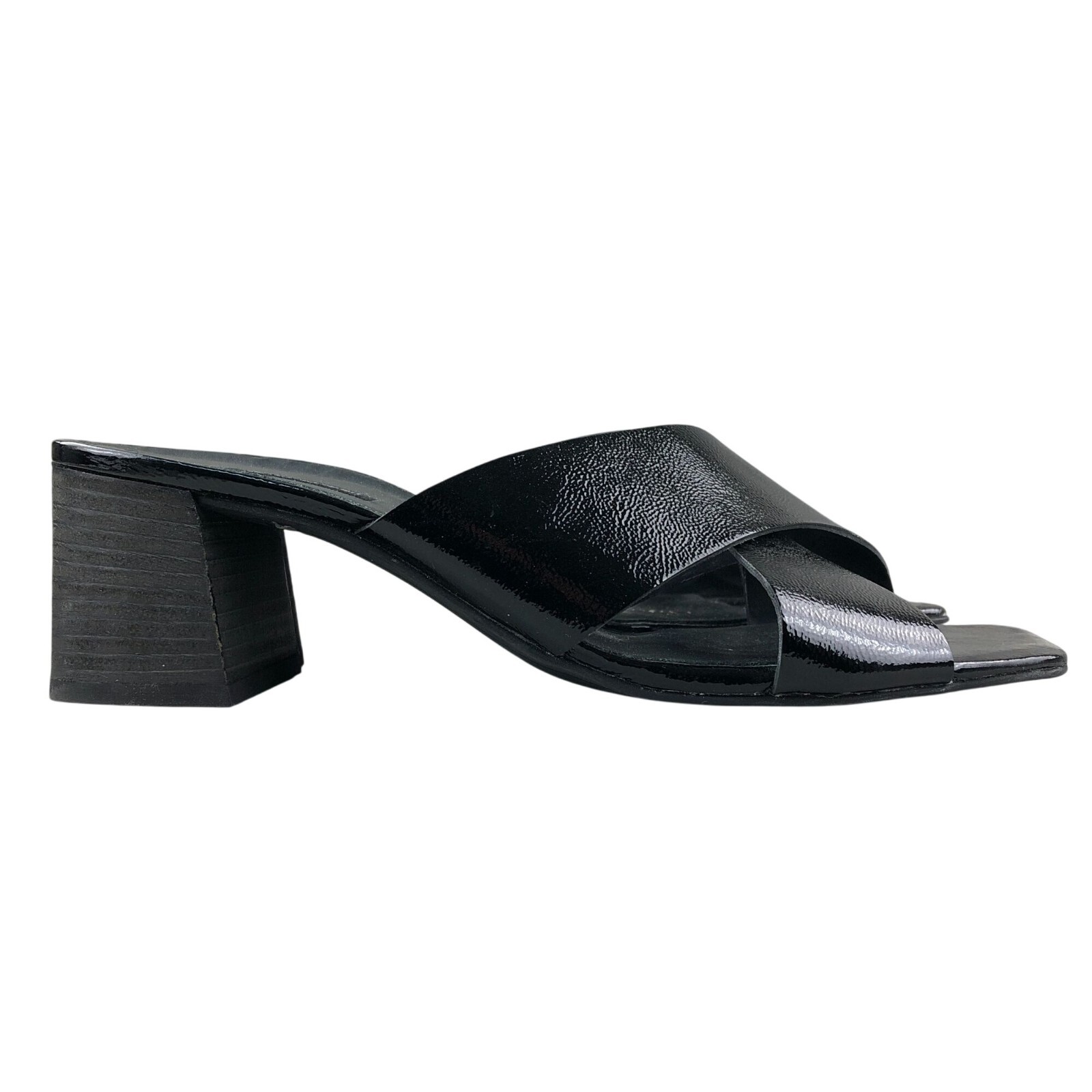 Paul Green Size UK 8 (10.5) Black Leather Open Square Toe Slip On Heeled Sandals