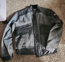 HEIN GERICKE Echt Leder Leather & Blachdenim Motorcycle Jacket Sz M