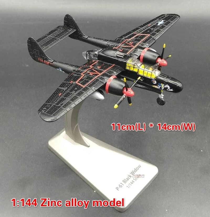 Avión de combate Black Widow modelo militar fundido a presión de aleación escala 1:144 USAF P-61 Foto 2 de 4
