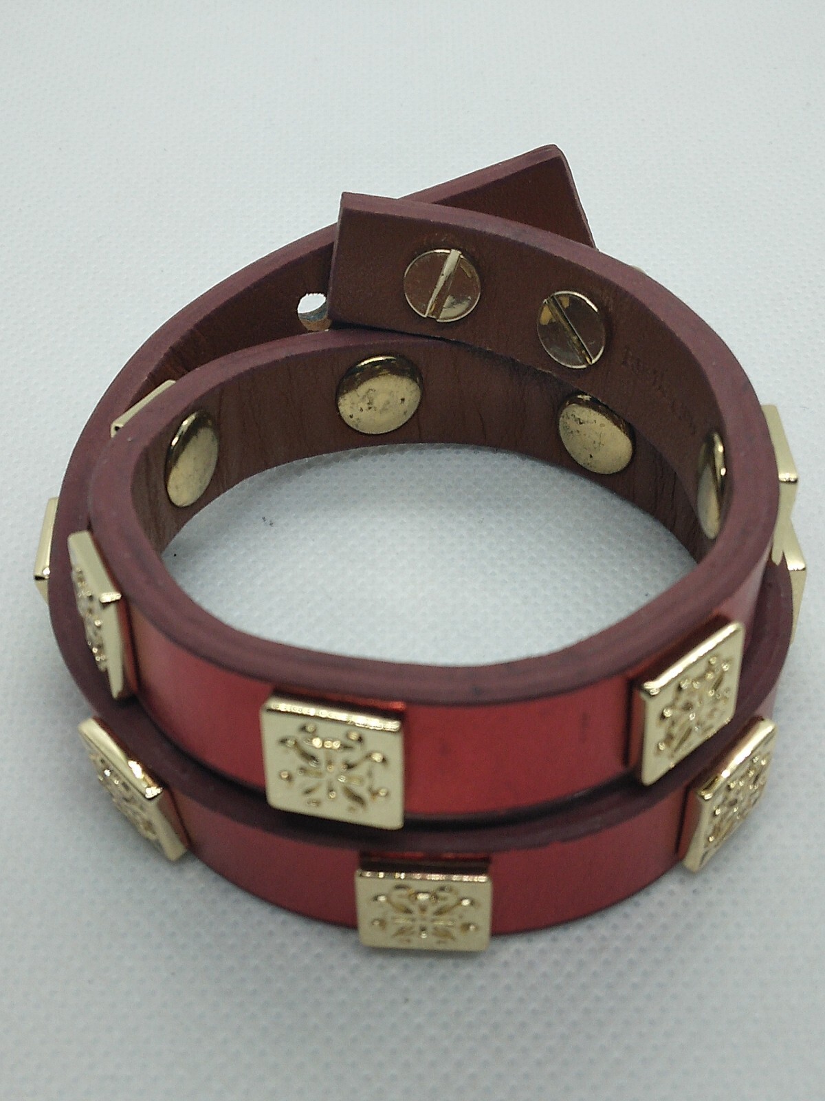 Rustic Cuff Metallic Red Double Wrap Bracelet Gol… - image 4