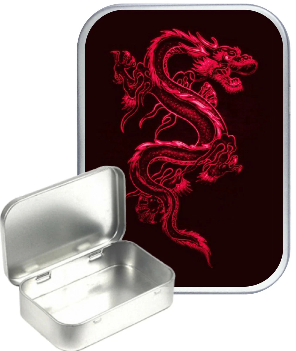Red Dragon Silver Hinged Tin Pill Box Gift Box 30ml Small