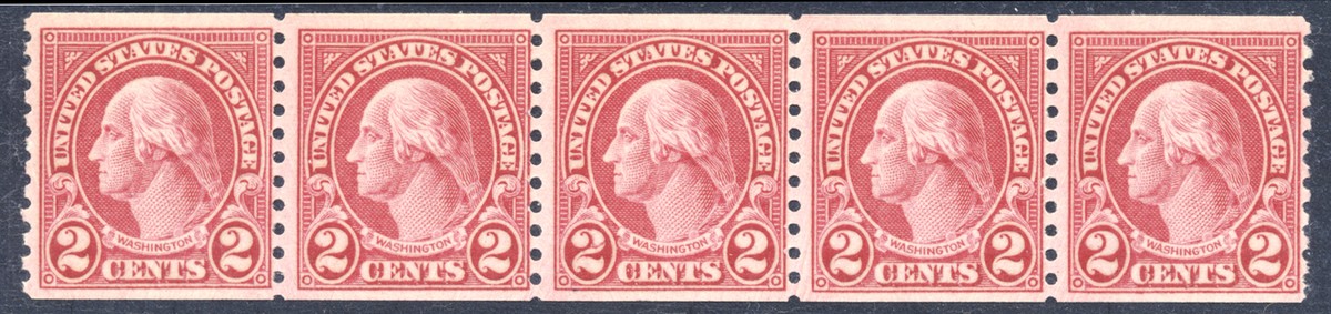 US 599A 2c 1929 George Washington type II horizontal coil strip of  display picture 1