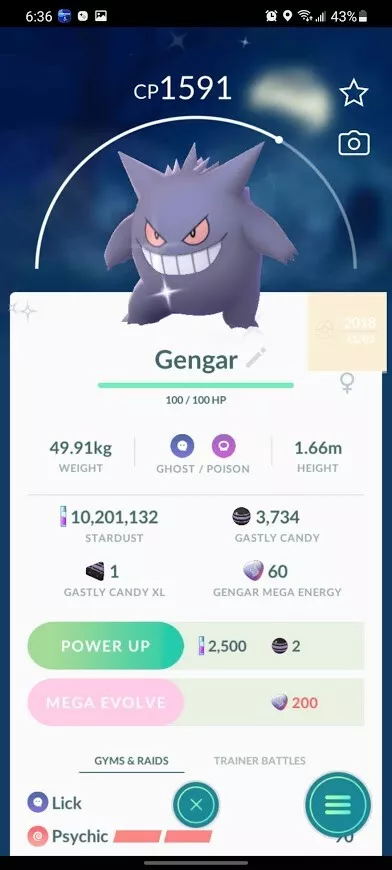 Shiny Gengar with LICK (REGISTERED ONLY) (FROM NYC, USA) - POKEMON GO