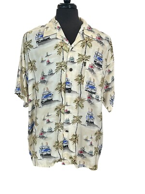 Pineapple Connection Hawaiian Shirt Men s XL Beige Surfer 100% Rayon Vintage