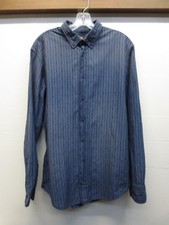 EUC Hugo Boss Orange Long Sleeved Shirt Blue Striped 100 Cotton Slim Fit Large