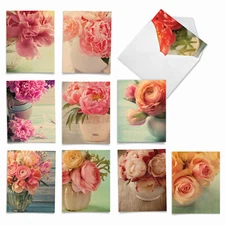 10 All Occasion Blank Note Cards with Envelopes - FULL BLOOMS M6553OCB