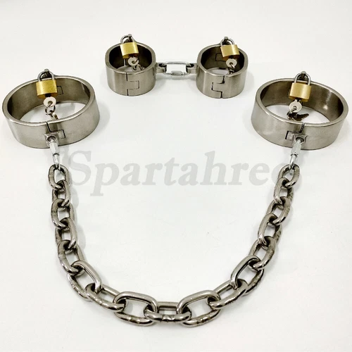 HOT Stainless Steel Heavy Duty Collar Handcuffs Ankle Cuffs Detachable Restraint - Picture 9 of 16