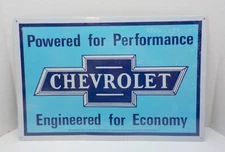 CHEVROLET POWERED FOR PERFORMANCE ENGINEERED FOR ECONOMY Metal Sign 18”x12”