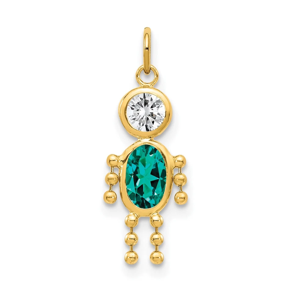 10k Yellow Gold Oval Cut Imitation Gemstone & CZ Birthstone Boy Charm