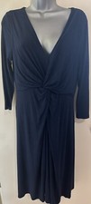 East Navy Blue twist front jersey midi length dress size Medium 12-14